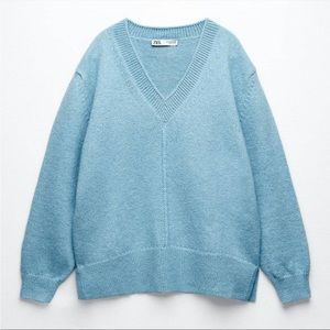 Zara Light Blue V-Neck Knit Sweater